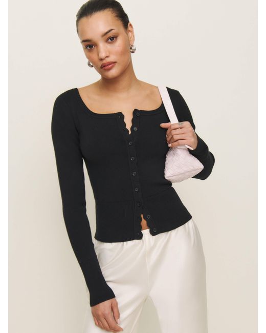 Reformation Black Aura Cotton Cardigan