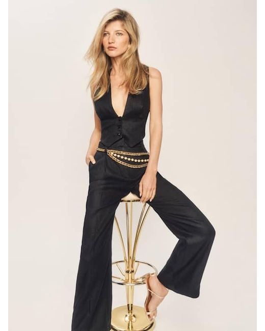 Reformation Black Sofia Cropped Linen Vest