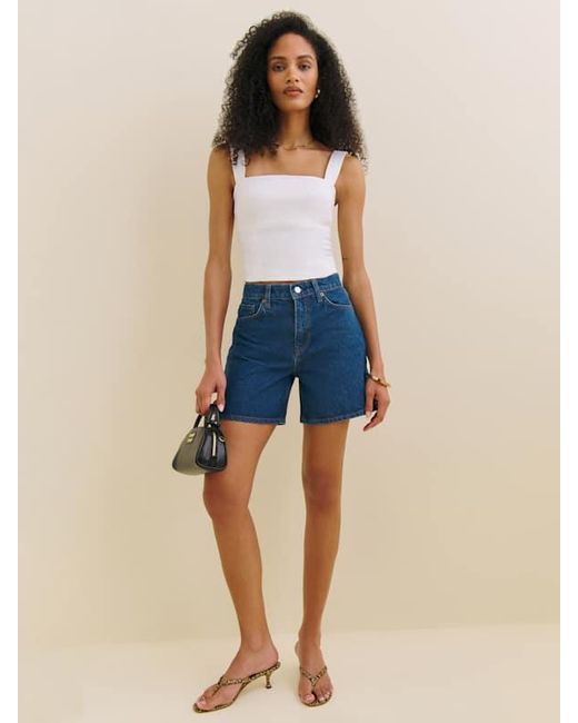 Reformation Blue Raye Mid Rise 6" Jean Shorts Denim