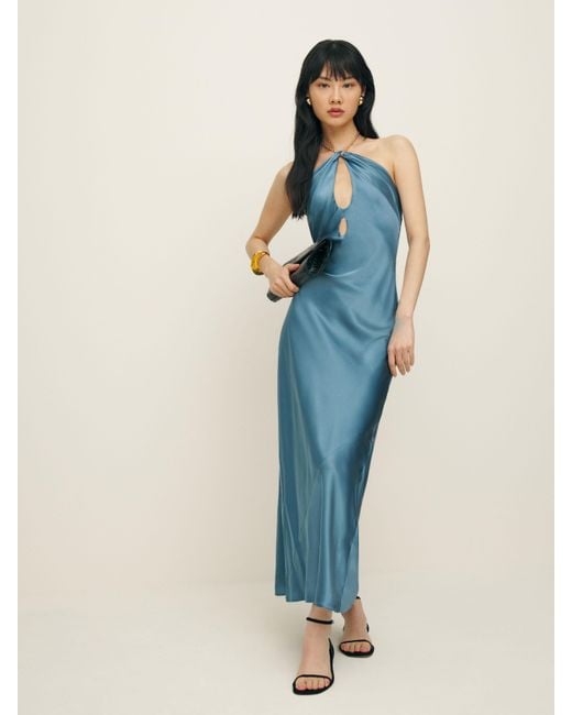 Reformation Blue Yesenia Silk Dress