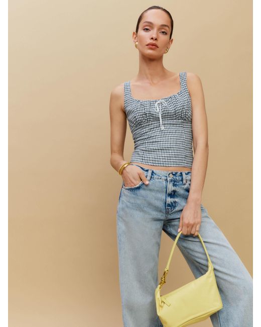Reformation Blue Balia Linen Top