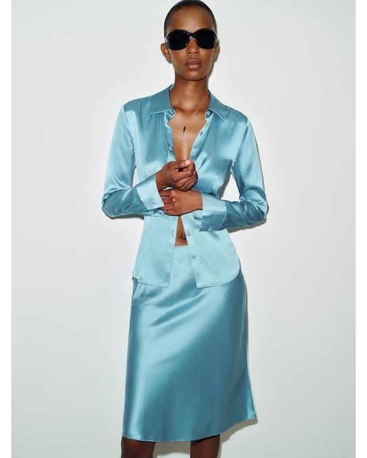 Reformation Blue Layla Silk Knee Length Skirt 0