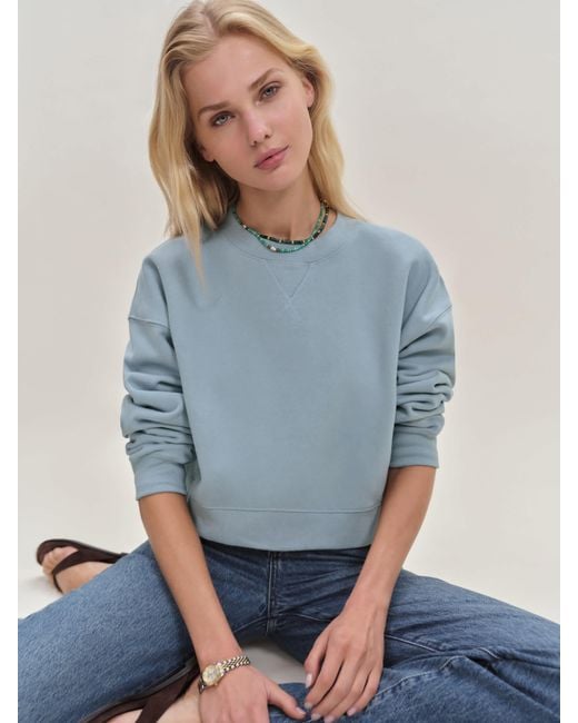 Reformation Blue Grace Cropped Vintage Oversized Crewneck Sweatshirt