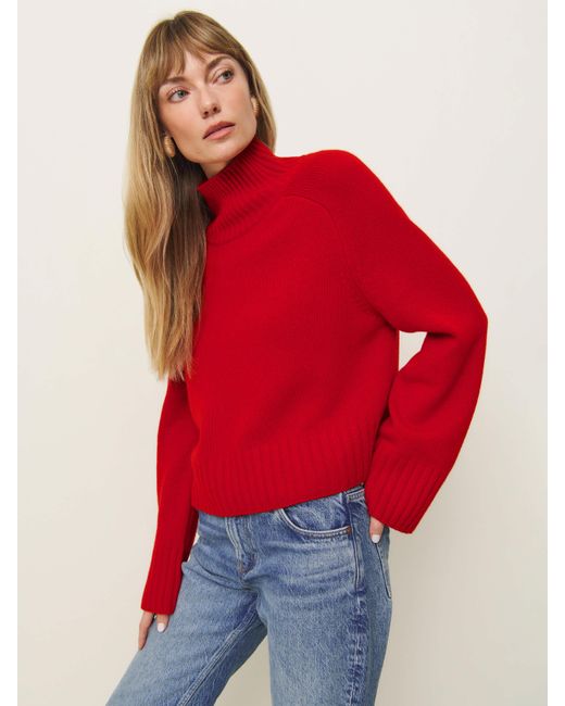 Reformation Red Brooke Cashmere Cropped Turtleneck