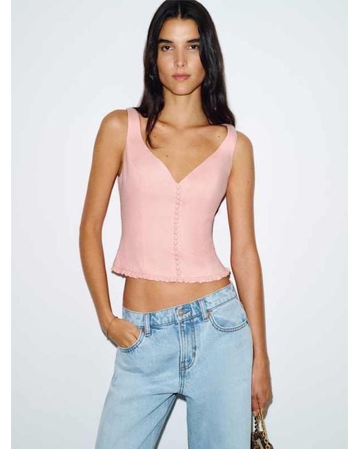 Reformation Blue Flicka Linen Top