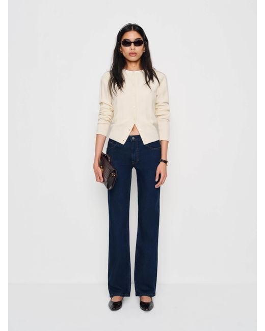 Reformation Blue Elton Mid Rise Super Stretch Straight Jeans Denim