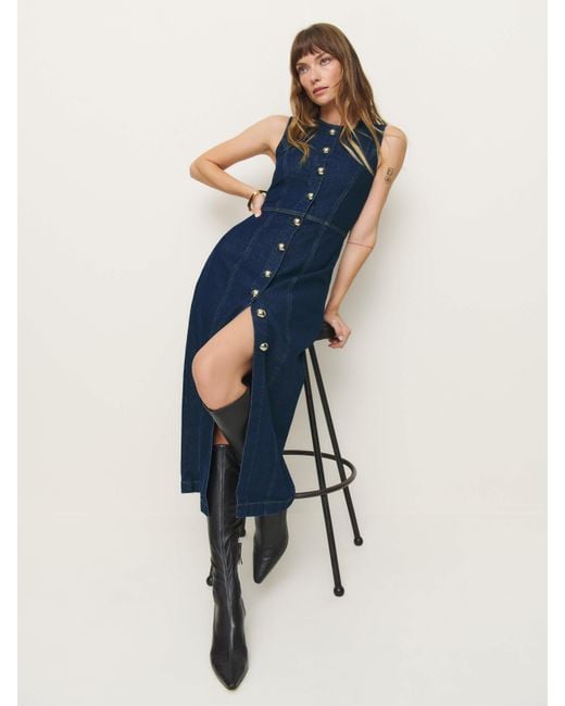 Reformation Blue Roswell Denim Midi Dress
