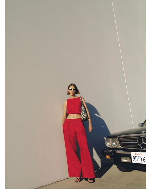 Reformation Red Fernando Linen Wide Leg Pant
