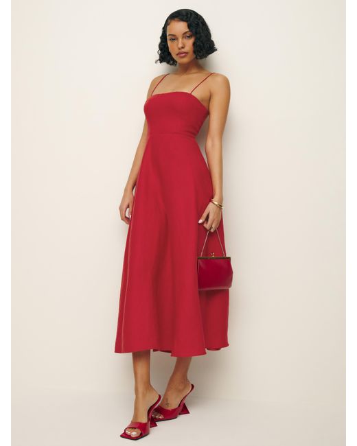Reformation Red Monette Linen Dress 8