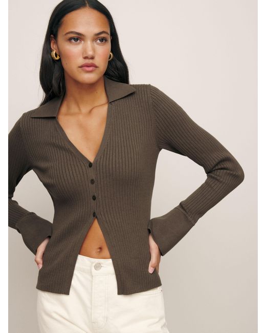 Reformation Brown Valentina Ribbed Open Cardigan