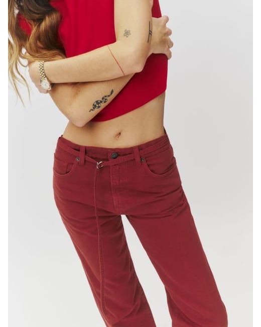 Reformation Red Val Belted Mid Rise Straight Jeans