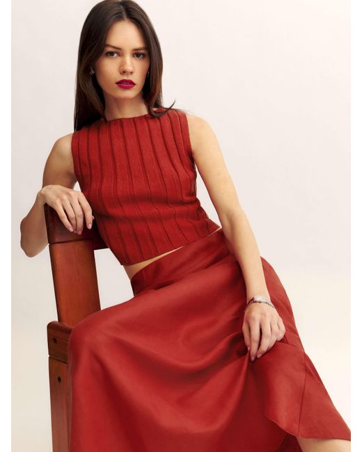 Reformation Red Callie Cotton Ribbed Sweater Tank Top