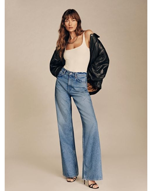 Reformation Blue Cary High Rise Slouchy Wide Leg Jeans