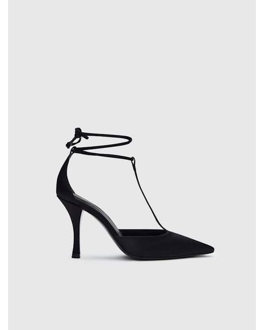 Reformation Natural Stassie T-Strap Pump Satin Lace 6