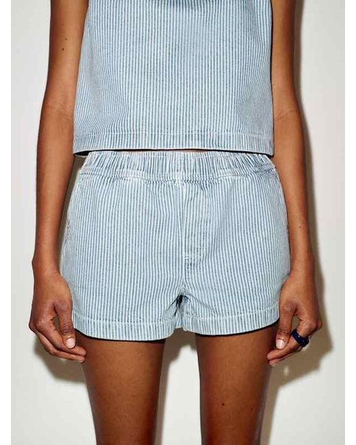 Reformation Blue Theo Low Rise 2.5 Pull On Denim Shorts