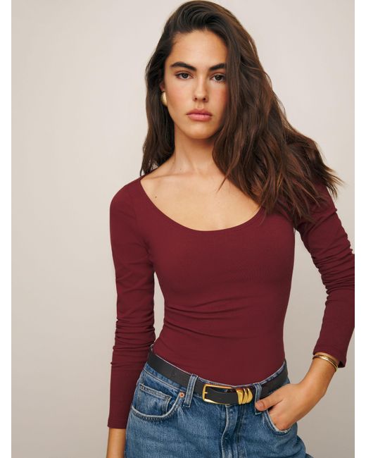 Reformation Red Graham Knit Top