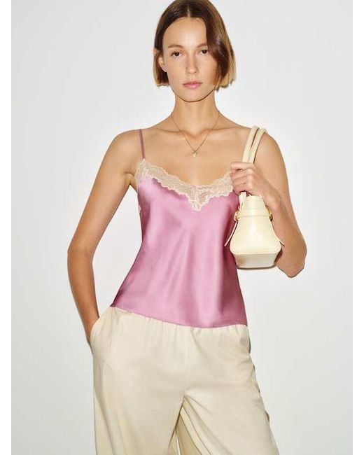 Reformation Pink Teddy Silk Top