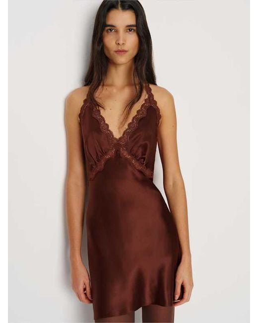 Reformation Brown Monica Silk Dress 0