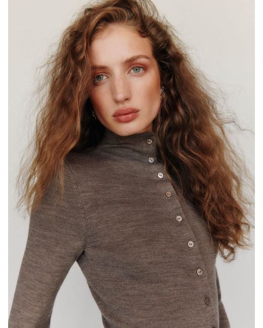 Reformation Brown Marissa Regenerative Mock Neck Merino Cardigan