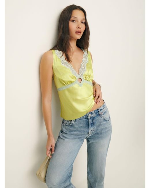 Reformation Blue Aliceyn Silk Top