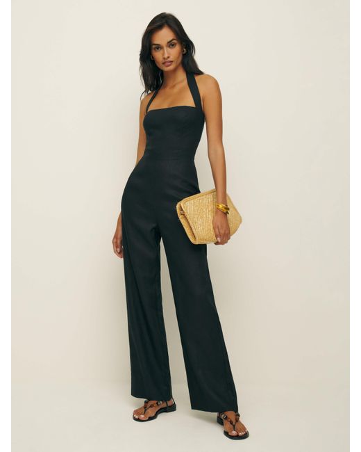 Reformation Black Malika Linen Jumpsuit