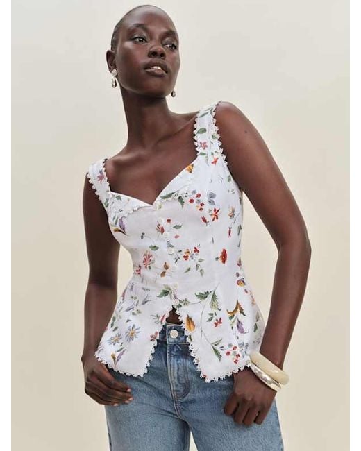 Reformation Blue Viola Linen Top