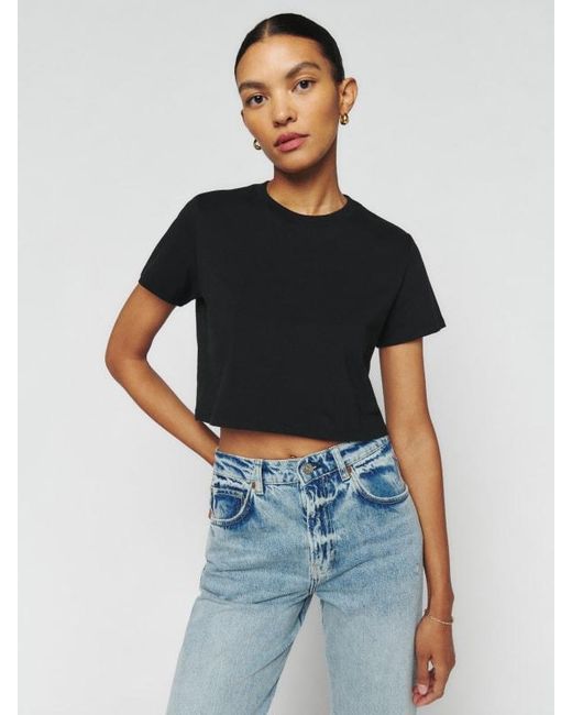 Reformation Black Cropped Classic Crew Tee