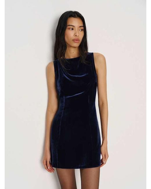 Reformation Blue Brisbane Velvet Dress 0