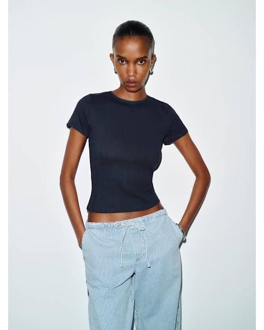 Reformation Blue Lucas Pointelle Top