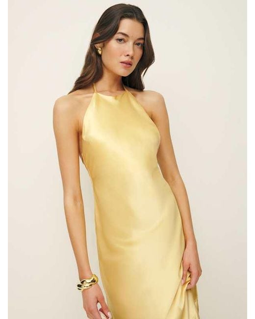 Reformation Jeany Silk Dress in Natural | Lyst Reformation Jeany Silk Dress in Natural | Lyst