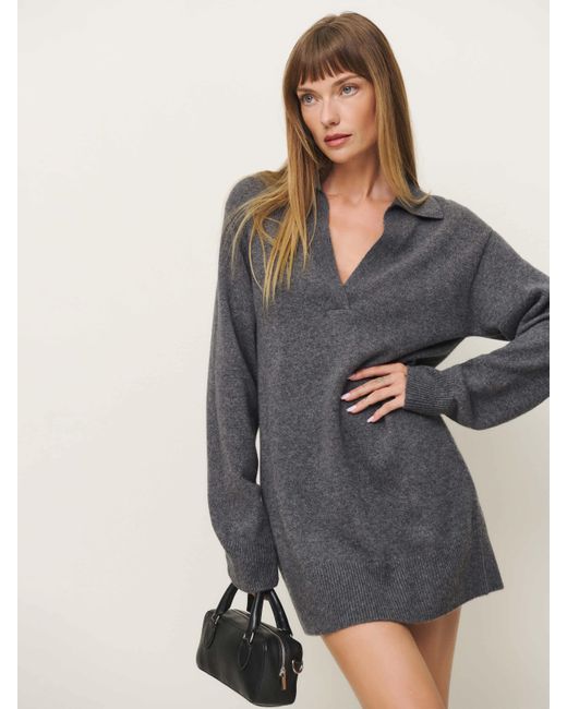 Reformation Gray Maeve Cashmere Polo Dress