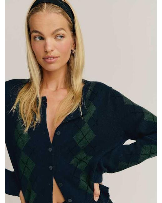 Reformation Blue Clara Cashmere Crew Cardigan