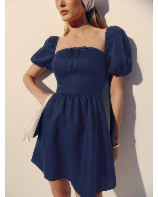 Reformation Blue Malvina Linen Dress
