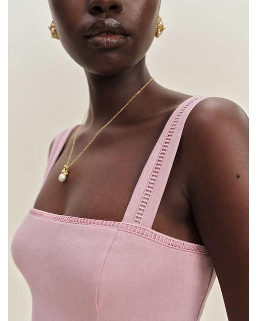 Reformation Pink Everett Mini Linen Dress