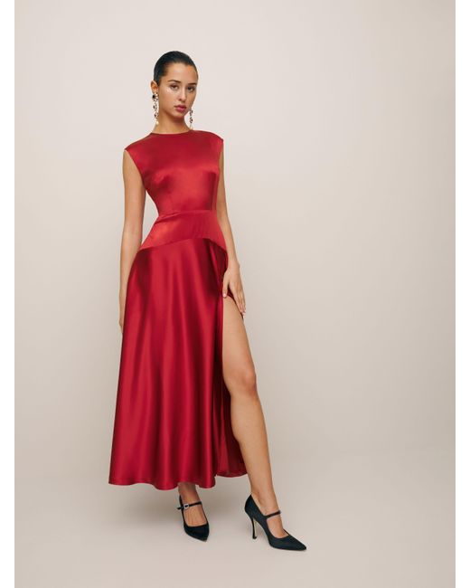 Reformation Red Evangeline Silk Dress