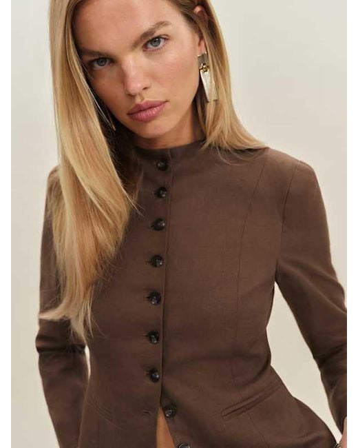 Reformation Brown Lydia Linen Jacket