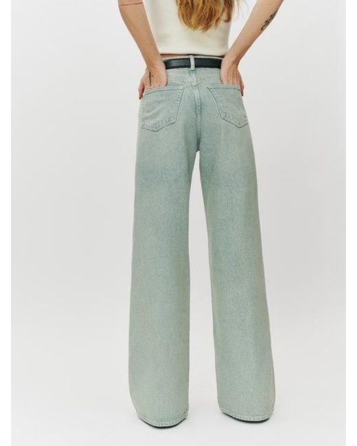 Reformation Green Cary High Rise Slouchy Wide Leg Jeans