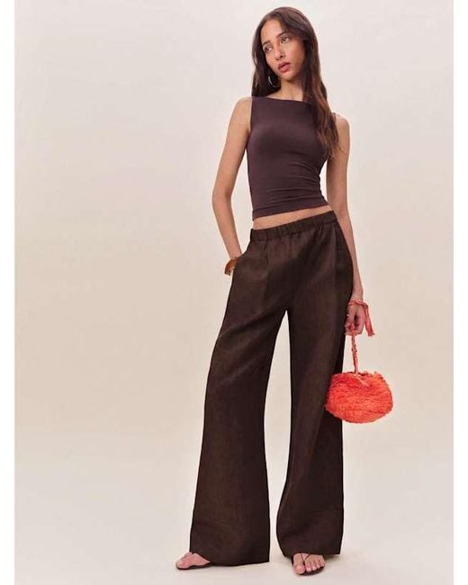 Reformation Brown Fernando Linen Wide Leg Pant