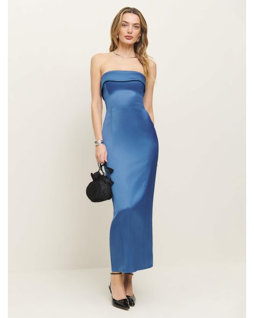 Reformation Blue Johan Satin Dress