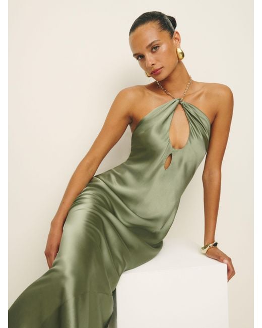 Reformation Green Petites Yesenia Silk Dress