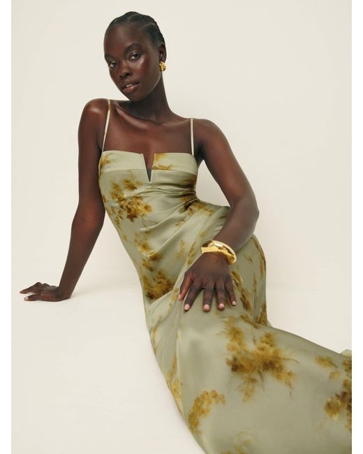 Reformation Brie Silk Dress Golden Hour 10 in Metallic | Lyst
