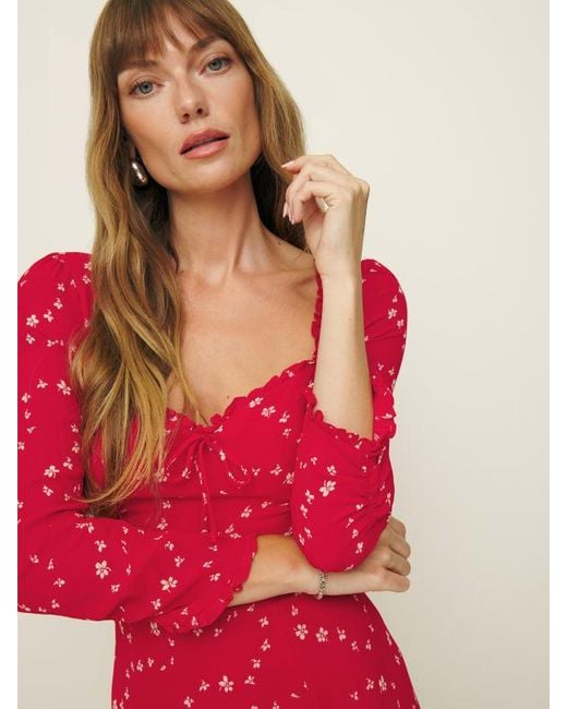 reformation remi long-sleeve mini dress Remi Polka-dot Georgette Mini Dress
