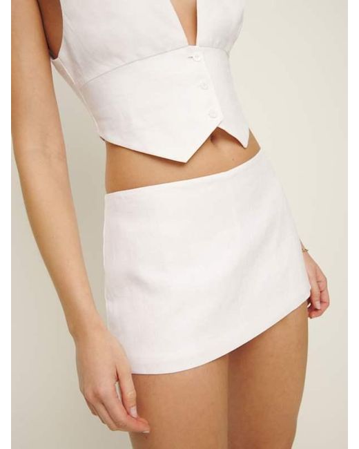 Reformation White Mia Low Waist Linen Skort 8