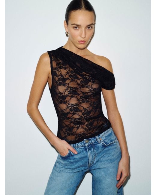Reformation Blue Belle Knit Top Lace