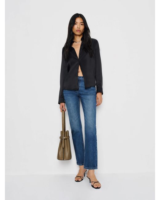 Reformation Blue Luca Stretch Low Rise Slim Straight Cropped Jeans Denim