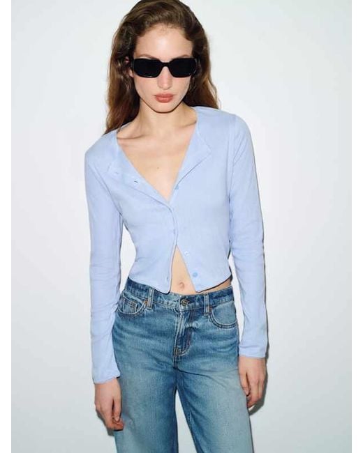 Reformation Blue Ari Pointelle Knit Cardigan