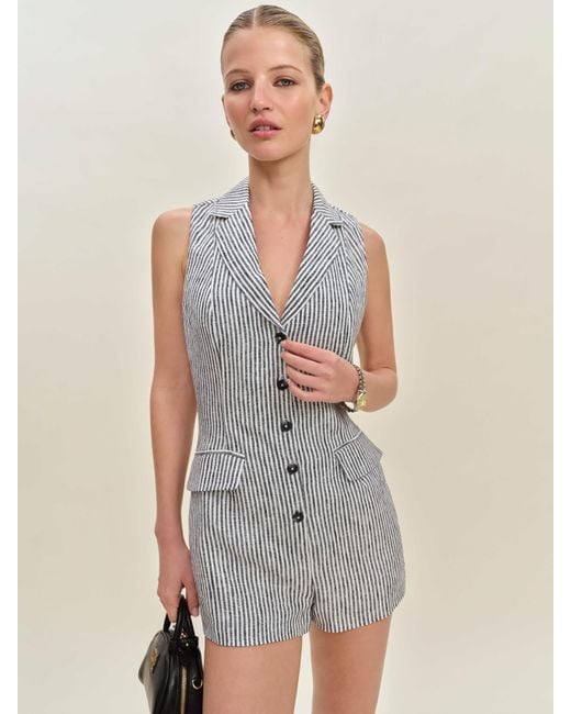 Reformation White Leila Linen Romper