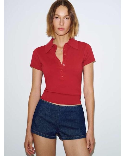 Reformation Red Bentley Cotton Polo Sweater