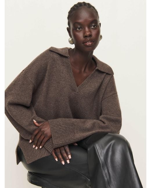 Reformation Brown Sawyer Oversized Cashmere Polo