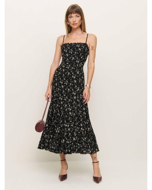 Reformation Multicolor Pleated Midi Dress With Ruffles
